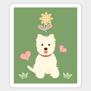 Happy West Highland White Terrier and Flower Sticker